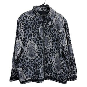 Vtg Anney Silk Leopard Jacket Womens XL Gray Animal Print Graphic Full Zip Black